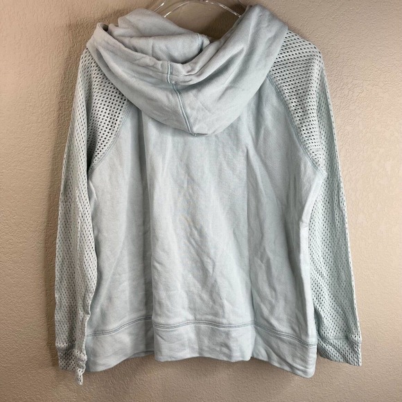 Rebecca Taylor Womens Hoodie Mesh Pullover Size L‎ Light Blue Drawstring - Picture 2 of 12